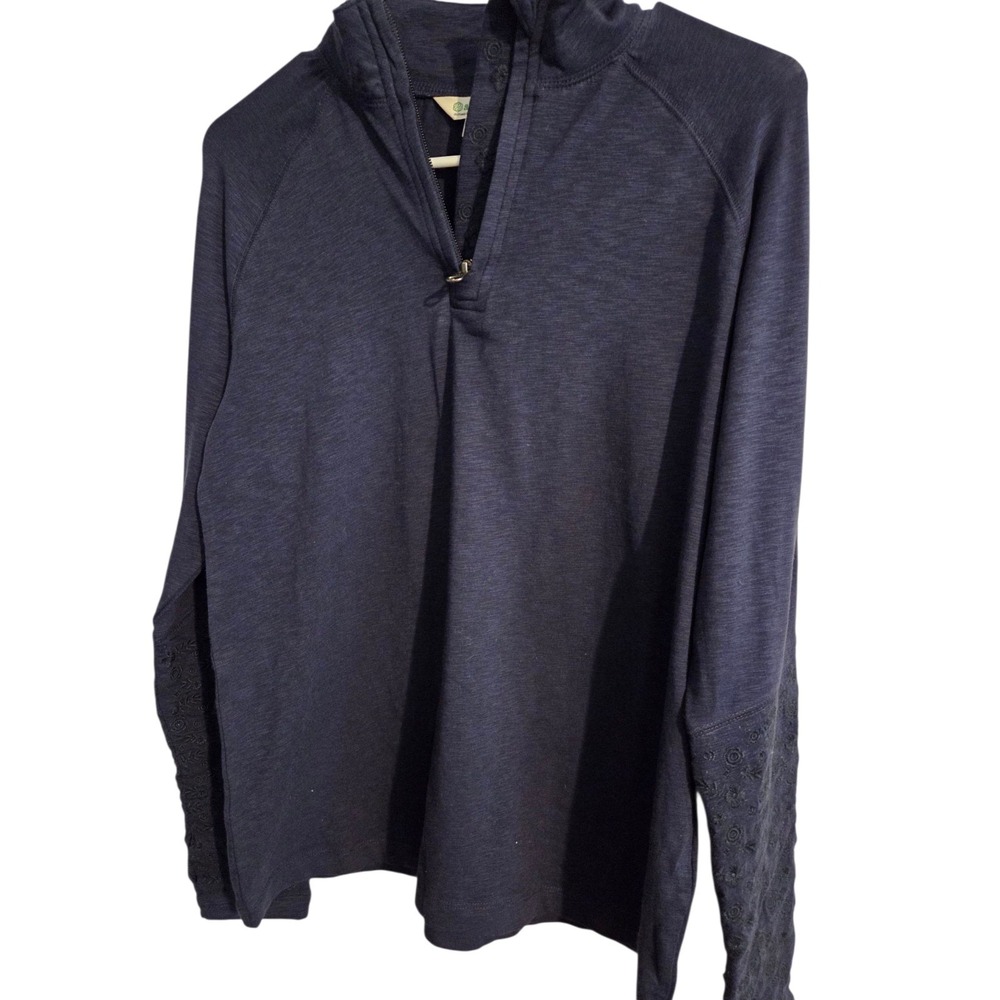 Aventura McIntyre 1/4 Zip‎ Embroidered Pullover Navy Medium Organic Cotton